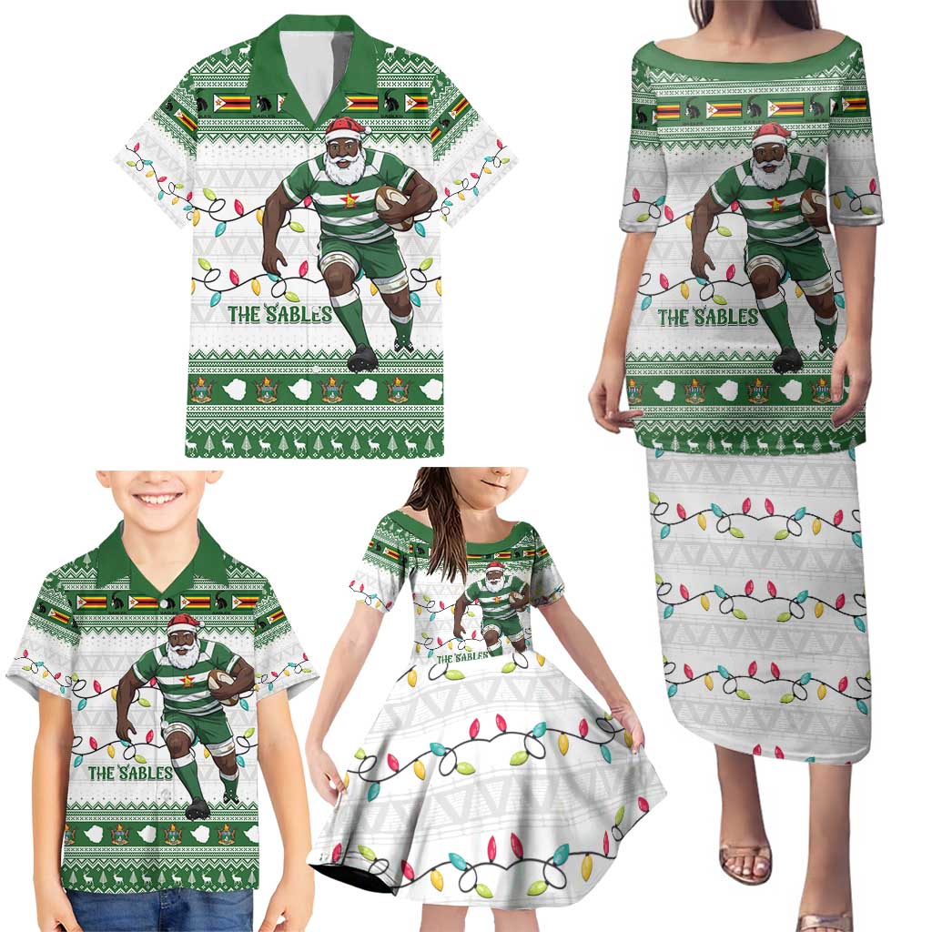 Zimbabwe Rugby Christmas Family Matching Puletasi and Hawaiian Shirt The Sables Krismes Yakanaka - Wonder Print Shop