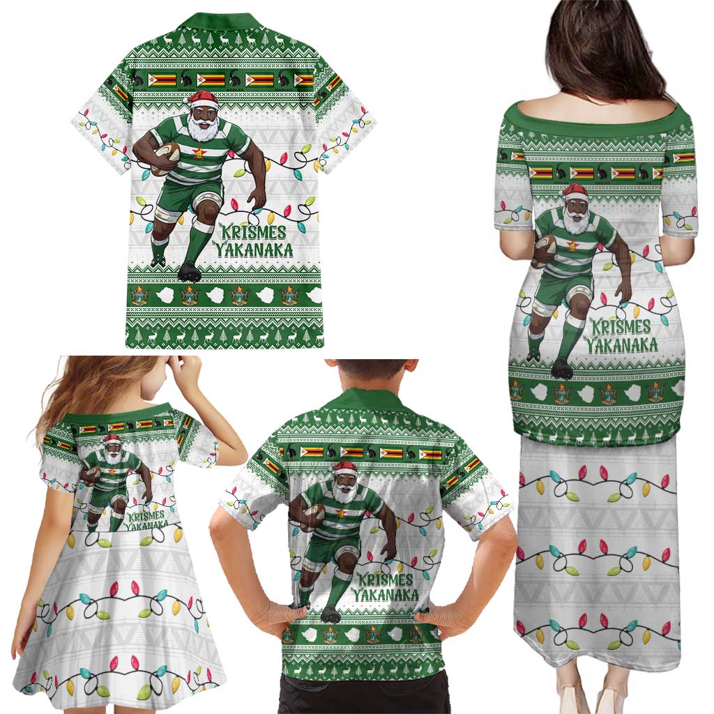 Zimbabwe Rugby Christmas Family Matching Puletasi and Hawaiian Shirt The Sables Krismes Yakanaka - Wonder Print Shop