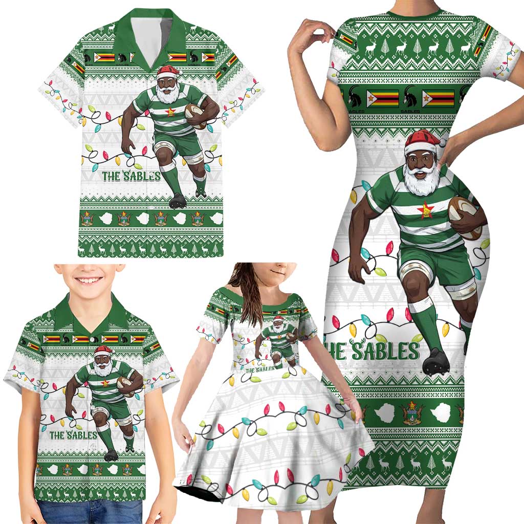 Zimbabwe Rugby Christmas Family Matching Short Sleeve Bodycon Dress and Hawaiian Shirt The Sables Krismes Yakanaka - Wonder Print Shop