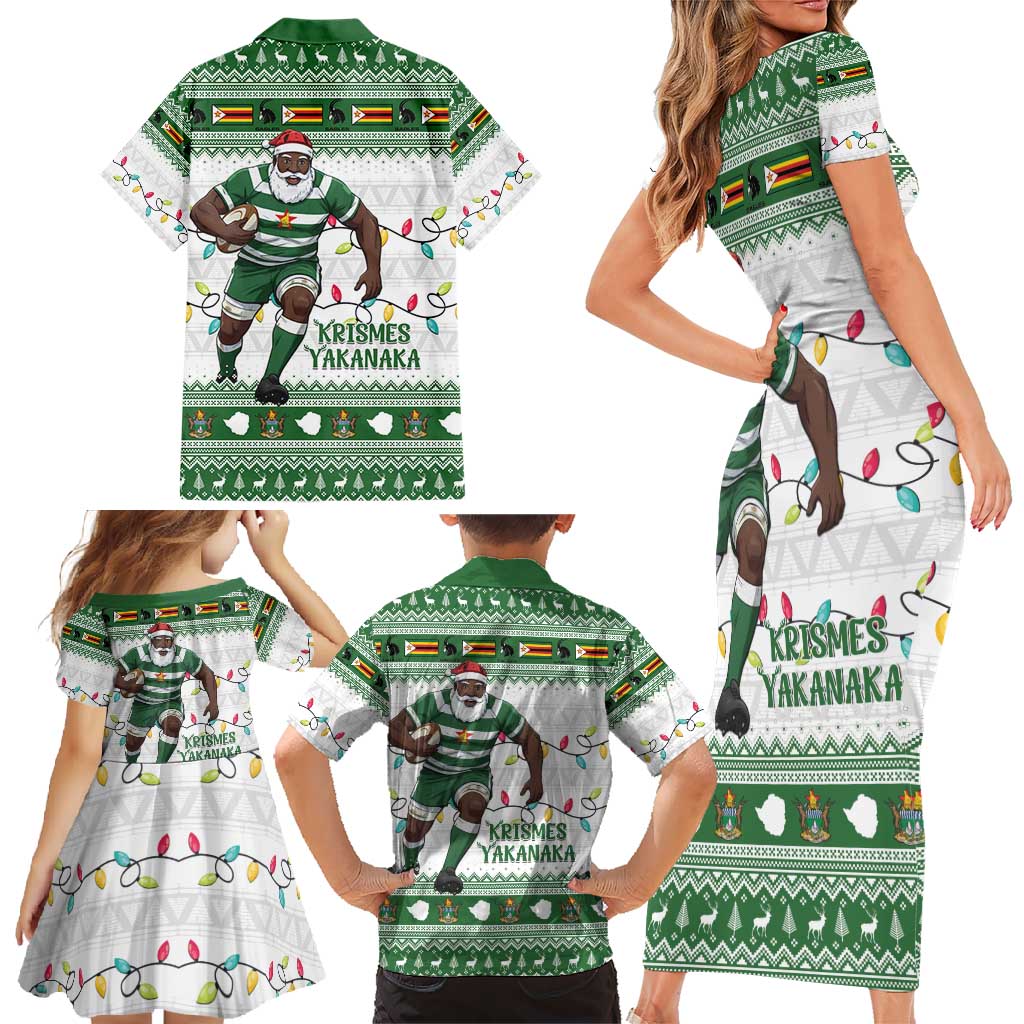 Zimbabwe Rugby Christmas Family Matching Short Sleeve Bodycon Dress and Hawaiian Shirt The Sables Krismes Yakanaka - Wonder Print Shop