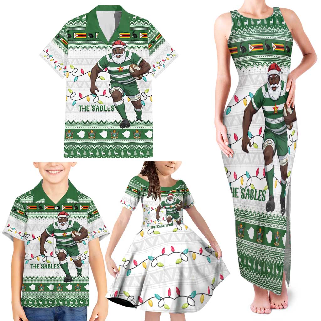 Zimbabwe Rugby Christmas Family Matching Tank Maxi Dress and Hawaiian Shirt The Sables Krismes Yakanaka - Wonder Print Shop