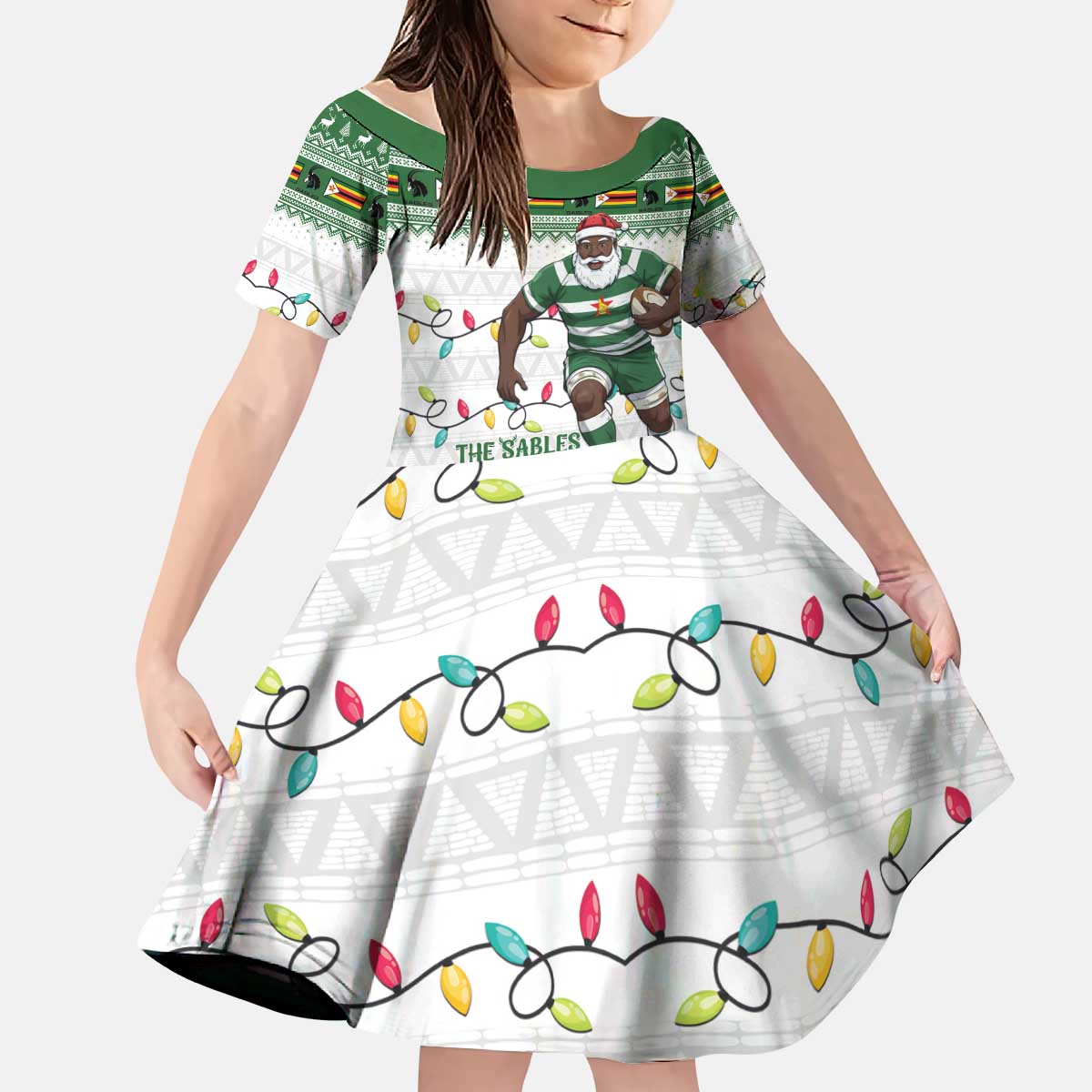 Zimbabwe Rugby Christmas Kid Short Sleeve Dress The Sables Krismes Yakanaka - Wonder Print Shop