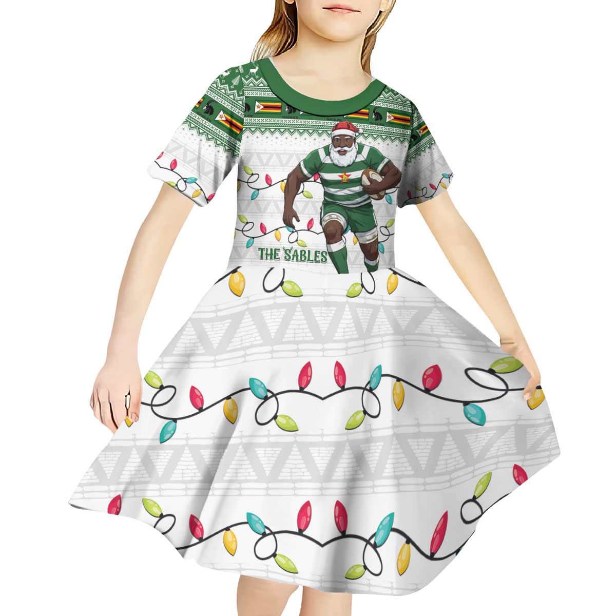 Zimbabwe Rugby Christmas Kid Short Sleeve Dress The Sables Krismes Yakanaka - Wonder Print Shop