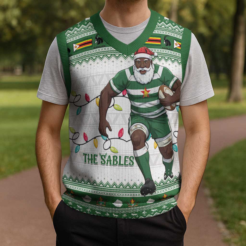 Zimbabwe Rugby Christmas Knitted V-Neck Vest The Sables Krismes Yakanaka - Wonder Print Shop