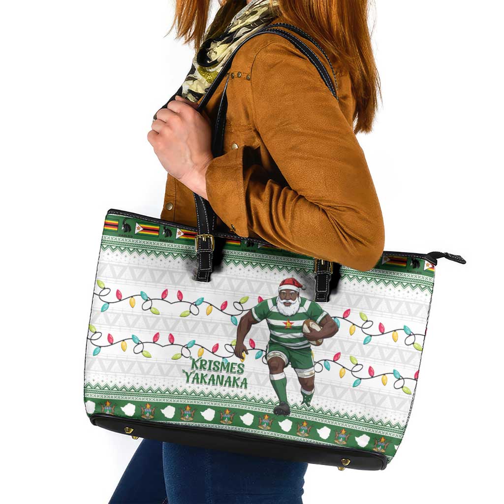 Zimbabwe Rugby Christmas Leather Tote Bag The Sables Krismes Yakanaka - Wonder Print Shop