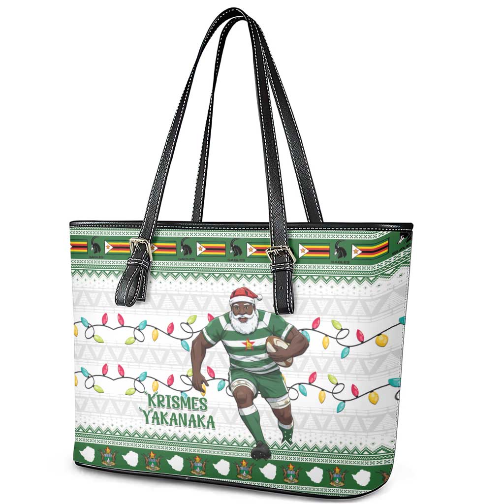 Zimbabwe Rugby Christmas Leather Tote Bag The Sables Krismes Yakanaka - Wonder Print Shop