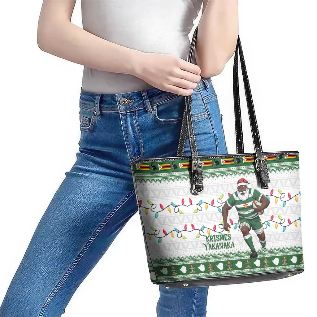 Zimbabwe Rugby Christmas Leather Tote Bag The Sables Krismes Yakanaka - Wonder Print Shop