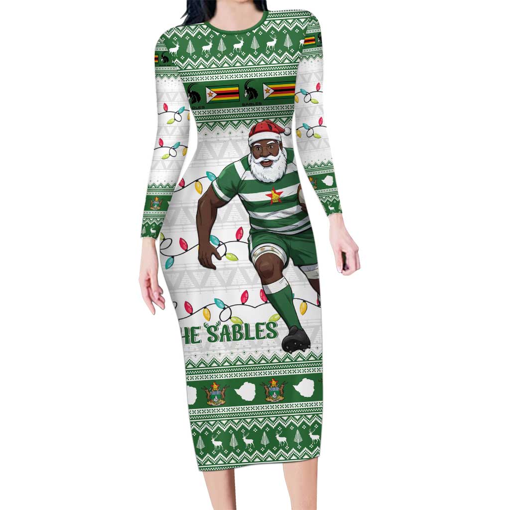 Zimbabwe Rugby Christmas Long Sleeve Bodycon Dress The Sables Krismes Yakanaka - Wonder Print Shop