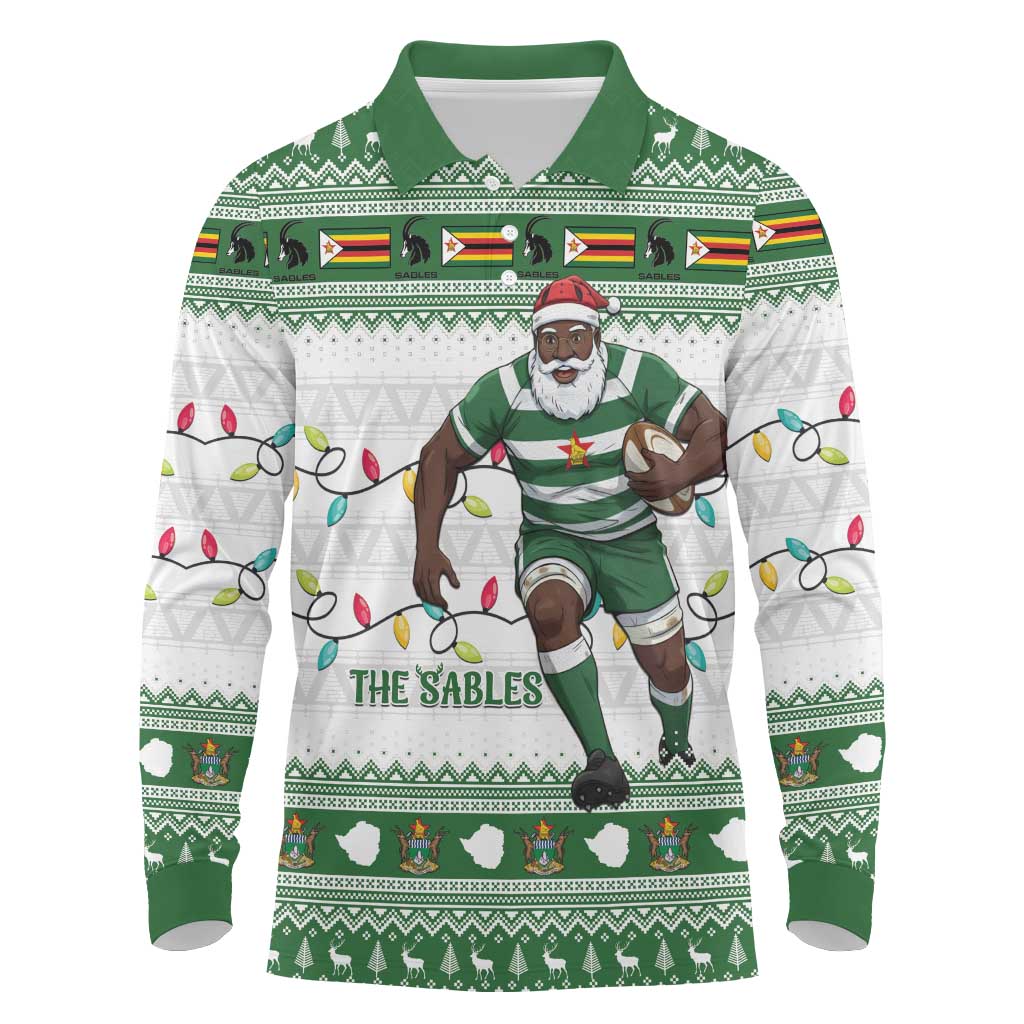 Zimbabwe Rugby Christmas Long Sleeve Polo Shirt The Sables Krismes Yakanaka - Wonder Print Shop