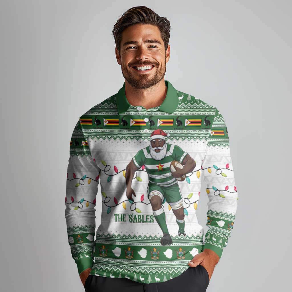 Zimbabwe Rugby Christmas Long Sleeve Polo Shirt The Sables Krismes Yakanaka - Wonder Print Shop