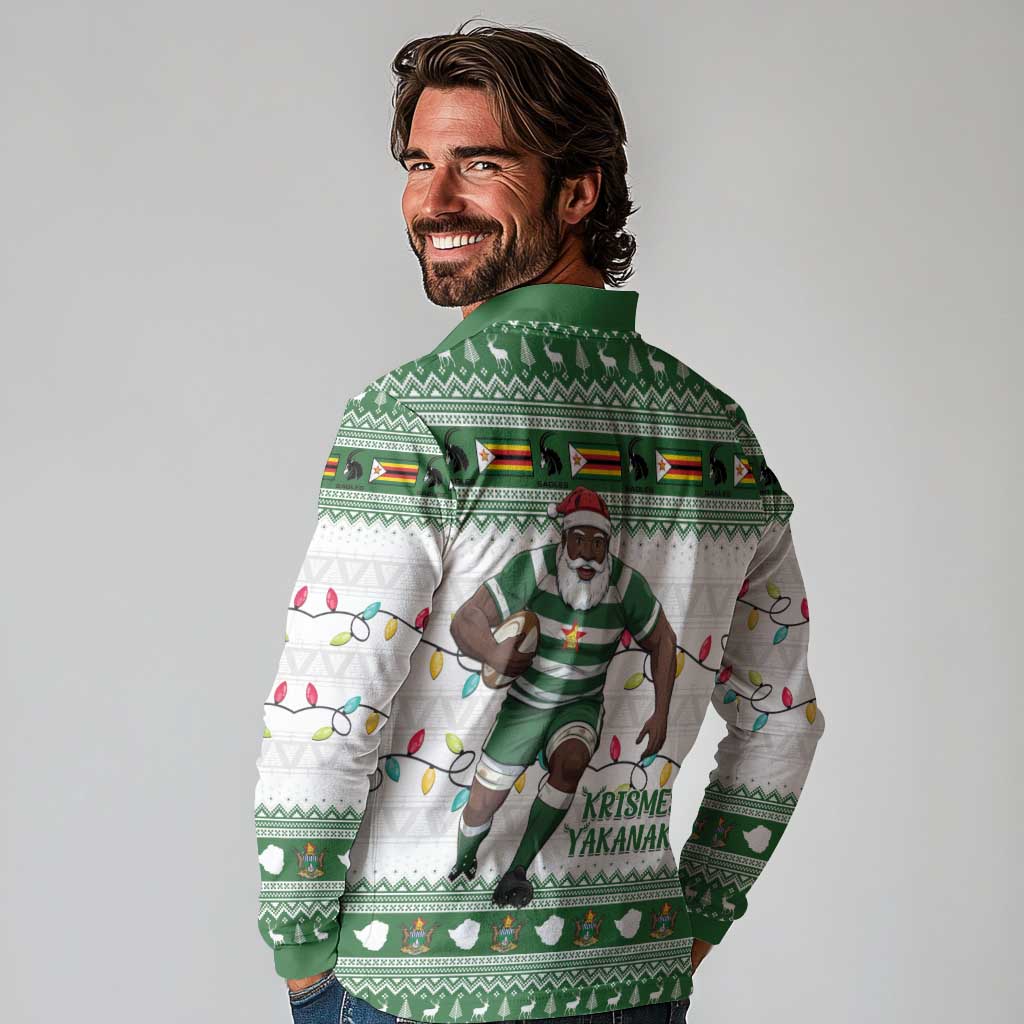 Zimbabwe Rugby Christmas Long Sleeve Polo Shirt The Sables Krismes Yakanaka - Wonder Print Shop