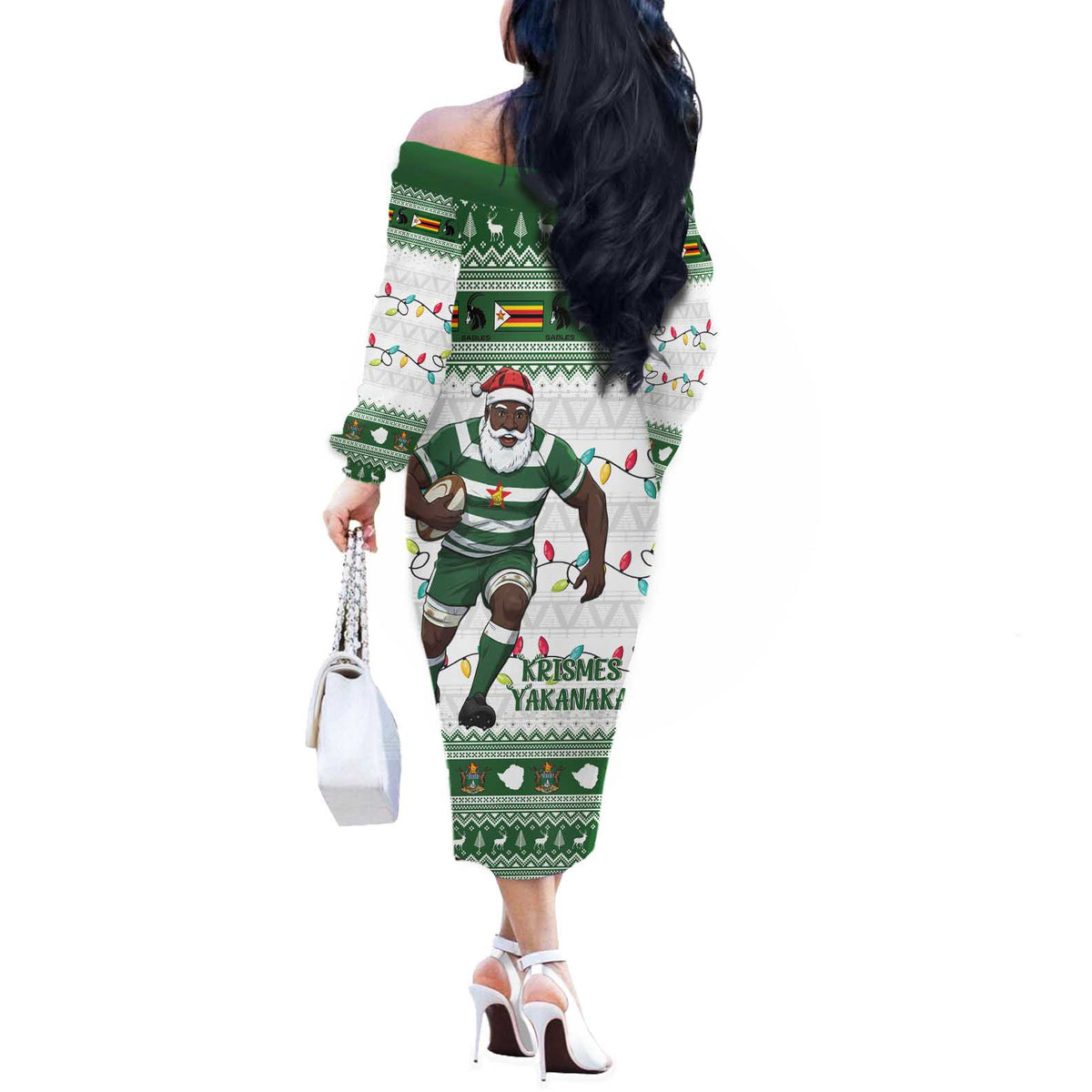 Zimbabwe Rugby Christmas Off The Shoulder Long Sleeve Dress The Sables Krismes Yakanaka - Wonder Print Shop