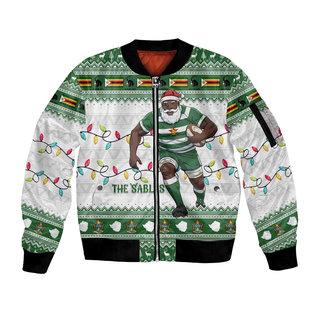Zimbabwe Rugby Christmas Sleeve Zip Bomber Jacket The Sables Krismes Yakanaka - Wonder Print Shop