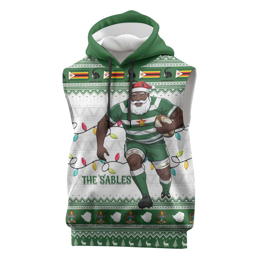 Zimbabwe Rugby Christmas Sleeveless Hoodie The Sables Krismes Yakanaka - Wonder Print Shop