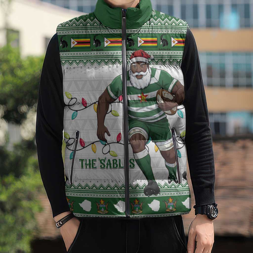 Zimbabwe Rugby Christmas Sleeveless Puffer Jacket The Sables Krismes Yakanaka - Wonder Print Shop