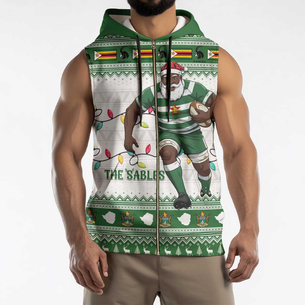 Zimbabwe Rugby Christmas Sleeveless Zip Hoodie The Sables Krismes Yakanaka - Wonder Print Shop