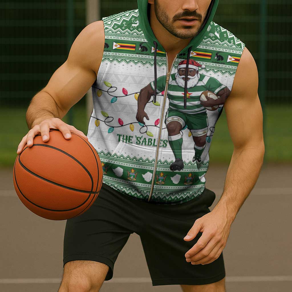 Zimbabwe Rugby Christmas Sleeveless Zip Hoodie The Sables Krismes Yakanaka - Wonder Print Shop