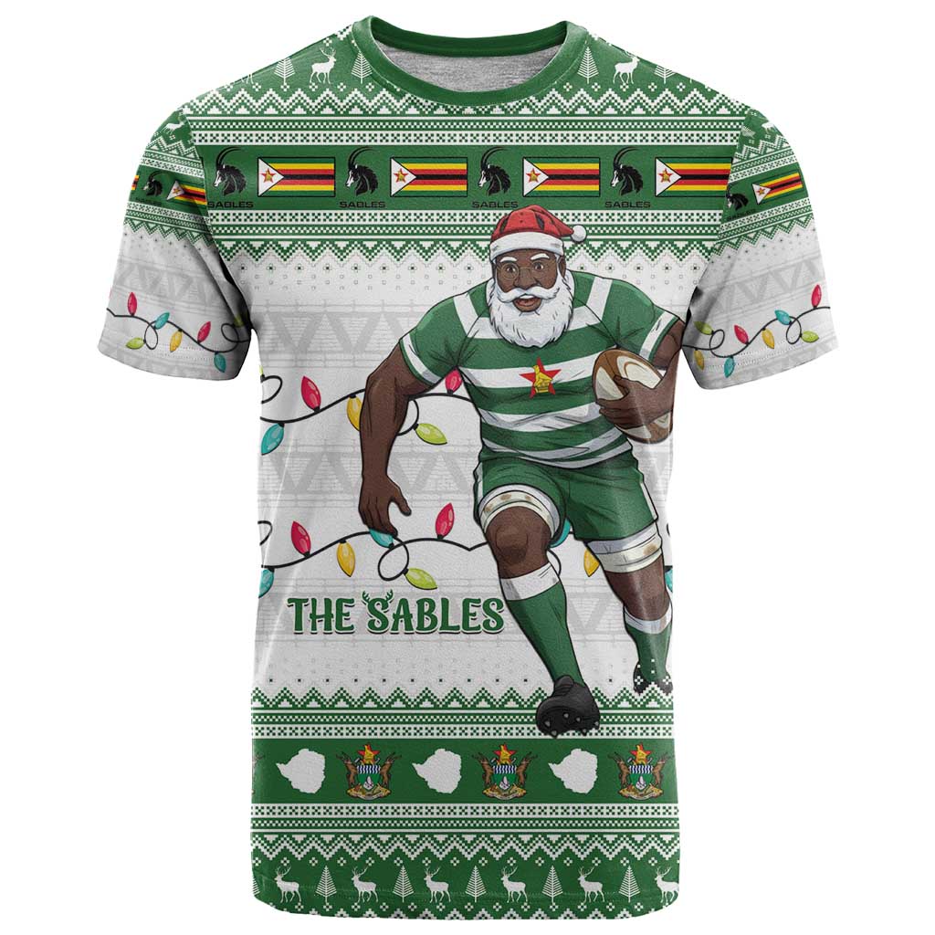 Zimbabwe Rugby Christmas T Shirt The Sables Krismes Yakanaka - Wonder Print Shop