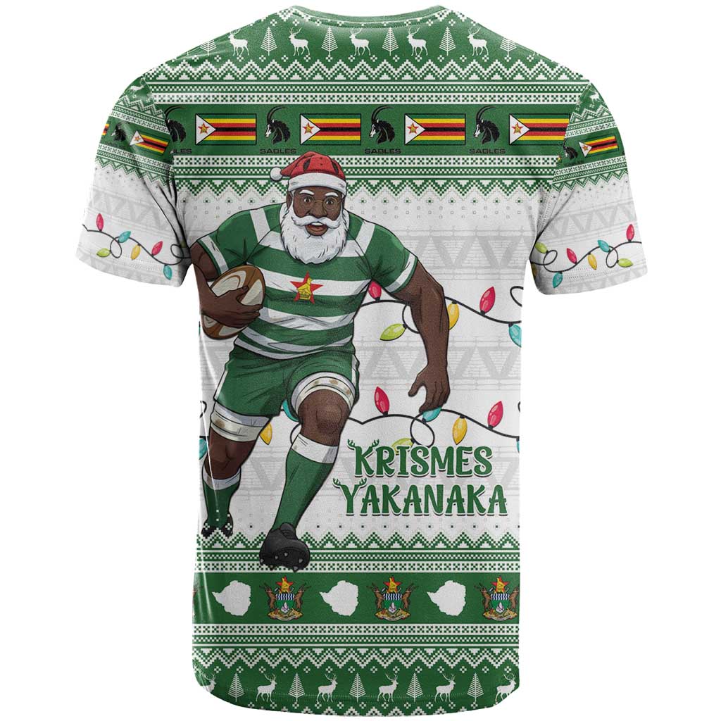 Zimbabwe Rugby Christmas T Shirt The Sables Krismes Yakanaka - Wonder Print Shop