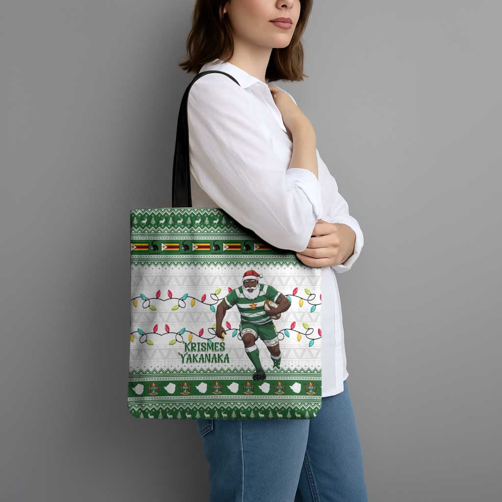 Zimbabwe Rugby Christmas Tote Bag The Sables Krismes Yakanaka - Wonder Print Shop