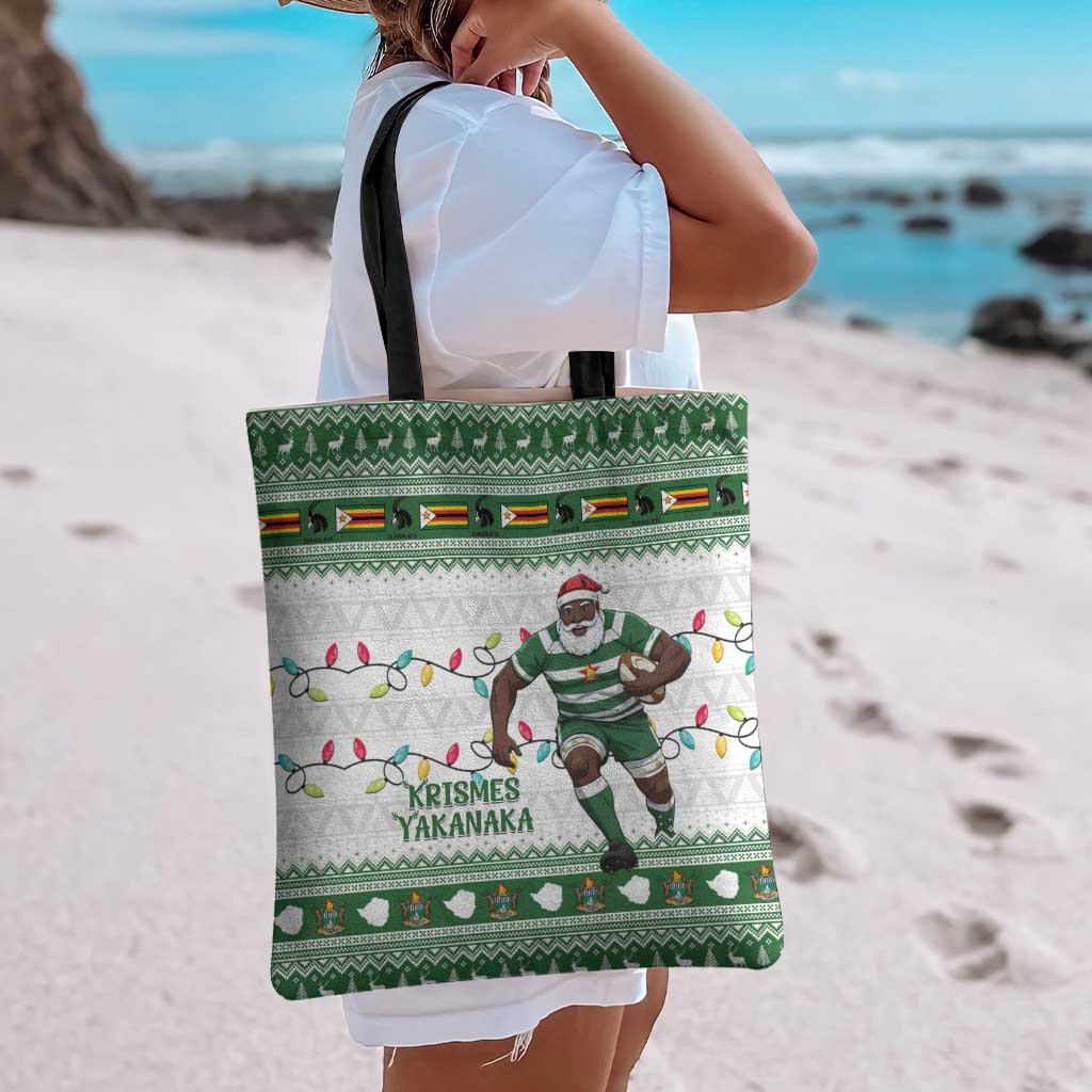 Zimbabwe Rugby Christmas Tote Bag The Sables Krismes Yakanaka - Wonder Print Shop