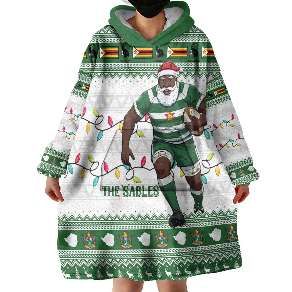 Zimbabwe Rugby Christmas Wearable Blanket Hoodie The Sables Krismes Yakanaka - Wonder Print Shop
