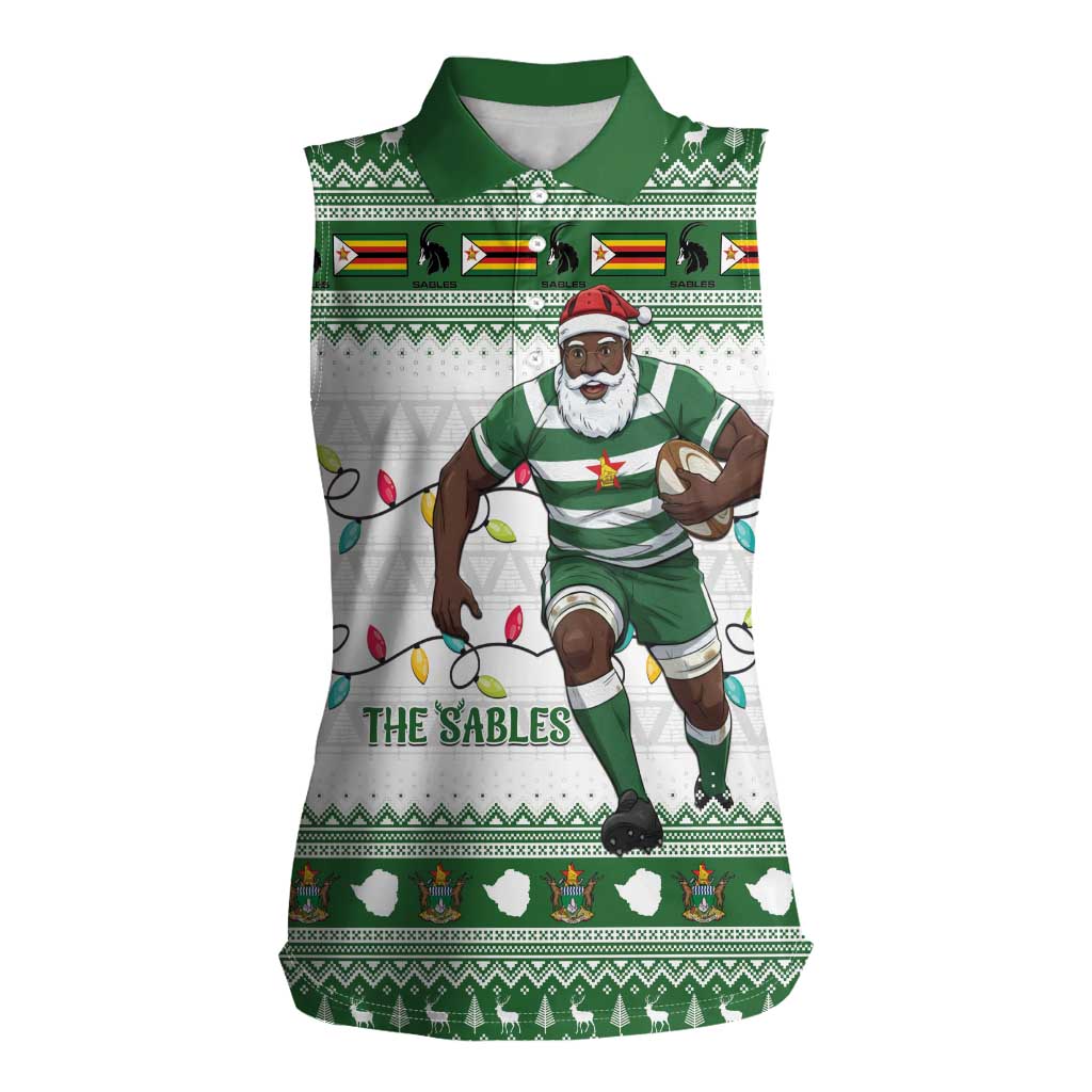 Zimbabwe Rugby Christmas Women Sleeveless Polo Shirt The Sables Krismes Yakanaka - Wonder Print Shop