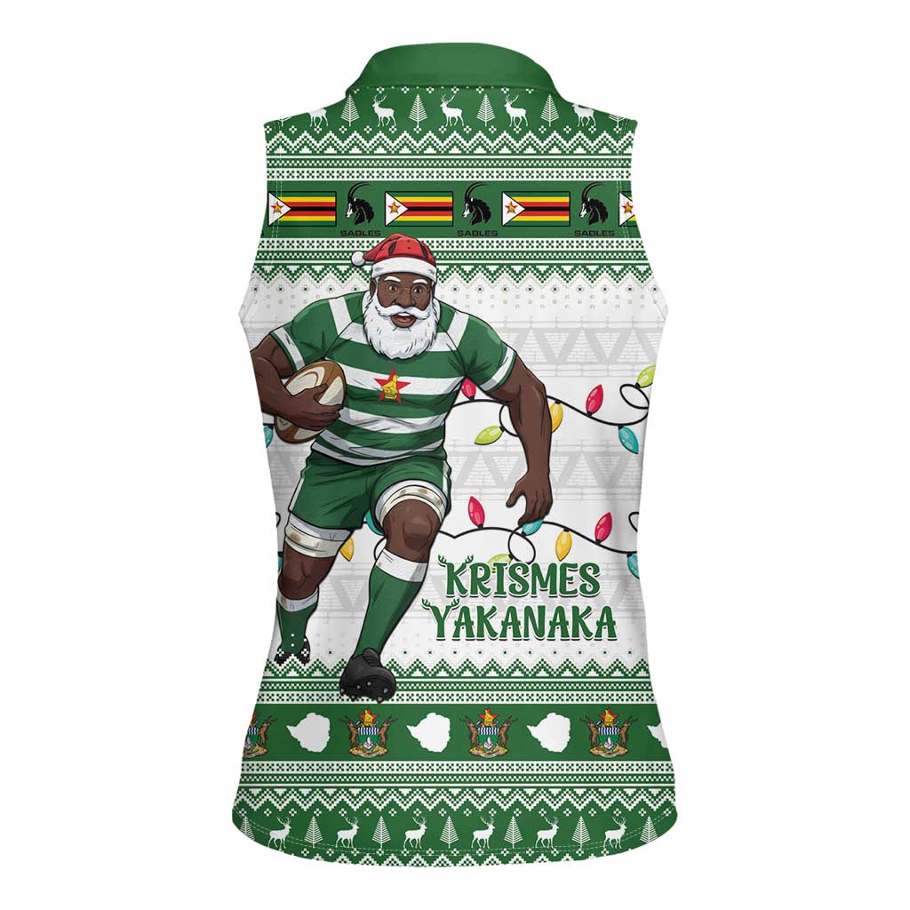 Zimbabwe Rugby Christmas Women Sleeveless Polo Shirt The Sables Krismes Yakanaka - Wonder Print Shop