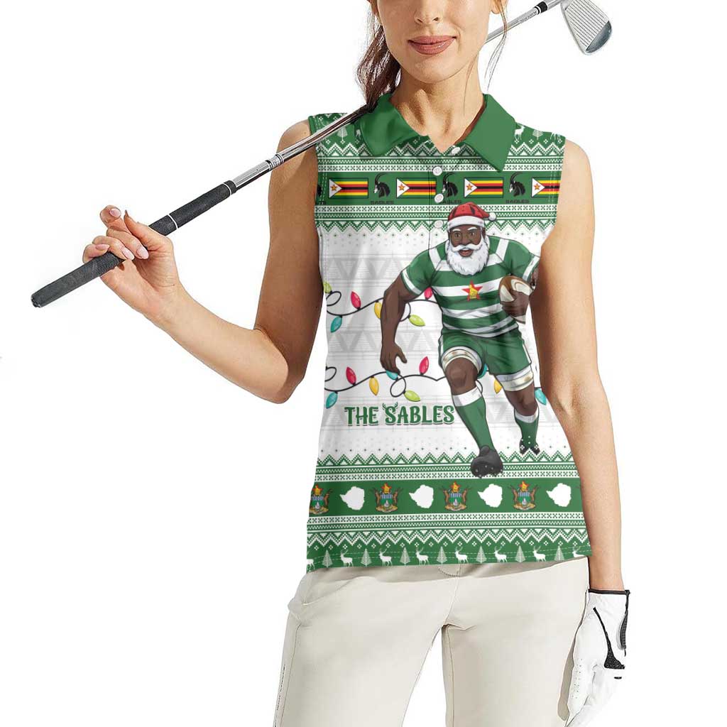 Zimbabwe Rugby Christmas Women Sleeveless Polo Shirt The Sables Krismes Yakanaka - Wonder Print Shop