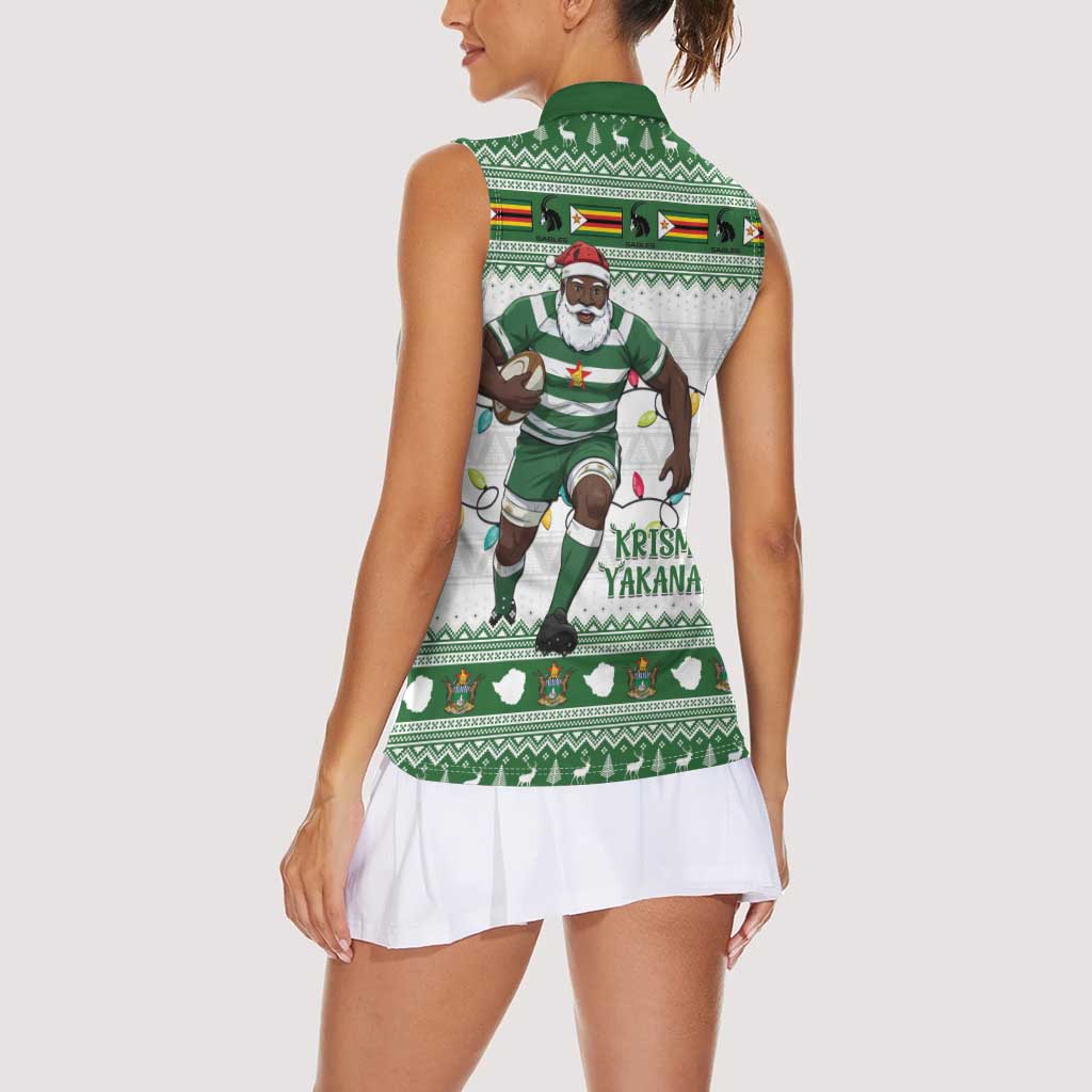 Zimbabwe Rugby Christmas Women Sleeveless Polo Shirt The Sables Krismes Yakanaka - Wonder Print Shop