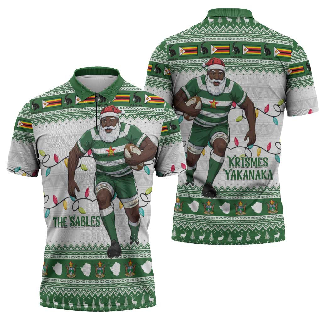 Zimbabwe Rugby Christmas Zipper Polo Shirt The Sables Krismes Yakanaka - Wonder Print Shop