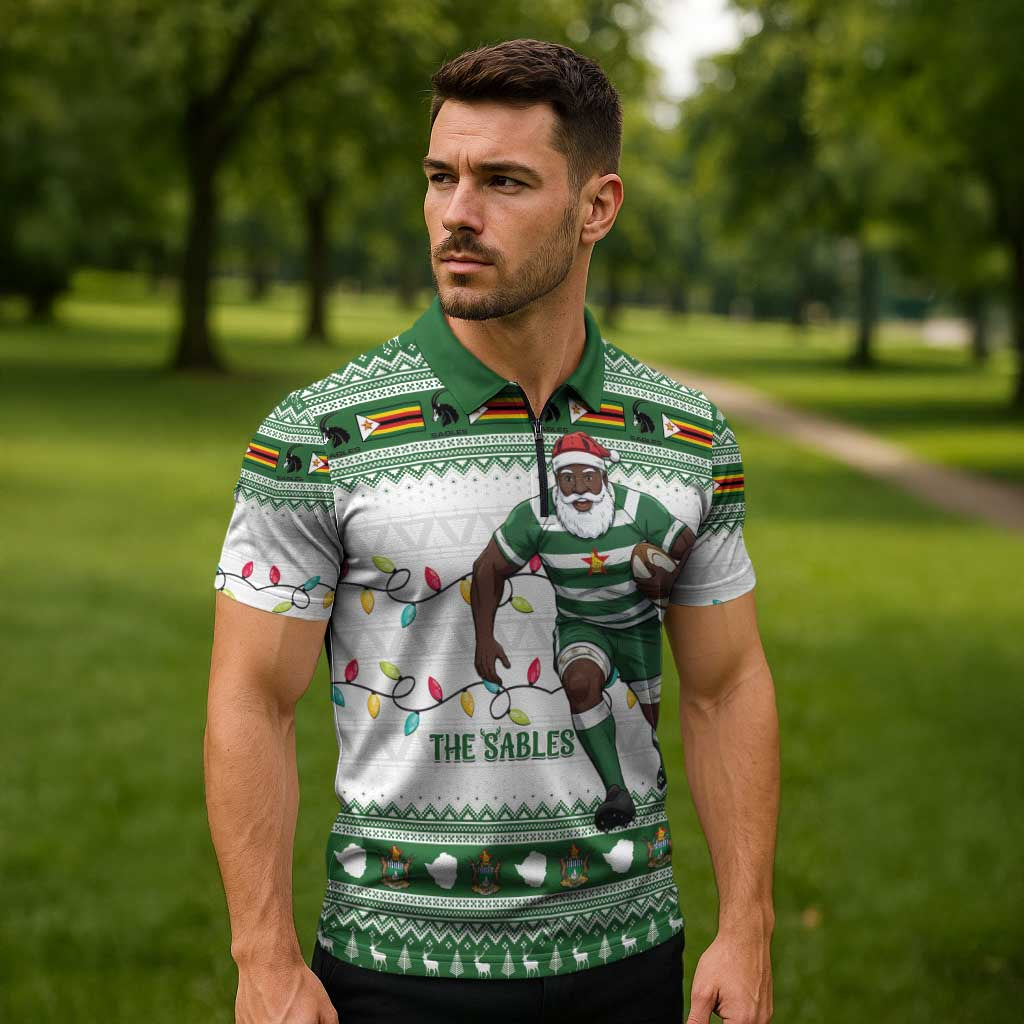 Zimbabwe Rugby Christmas Zipper Polo Shirt The Sables Krismes Yakanaka - Wonder Print Shop