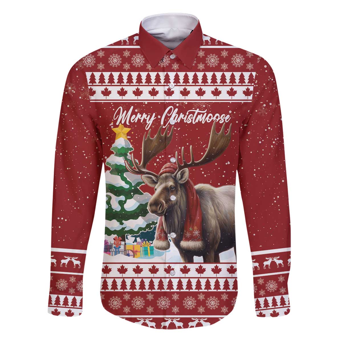 Personalized Canada Christmas Family Matching Off The Shoulder Long Sleeve Dress and Hawaiian Shirt Merry Christmoose - Wonder Print Shop