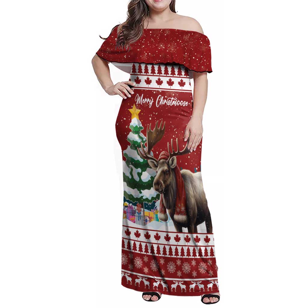 Personalized Canada Christmas Family Matching Off Shoulder Maxi Dress and Hawaiian Shirt Merry Christmoose - Wonder Print Shop