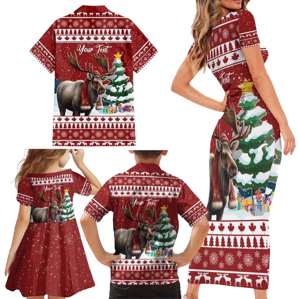 Personalized Canada Christmas Family Matching Short Sleeve Bodycon Dress and Hawaiian Shirt Merry Christmoose - Wonder Print Shop