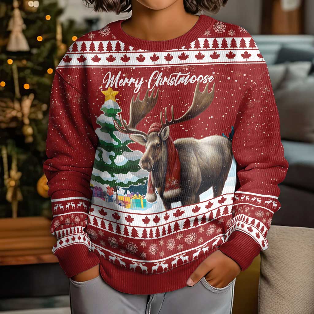Personalized Canada Christmas Kid Ugly Christmas Sweater Merry Chistmoose - Wonder Print Shop