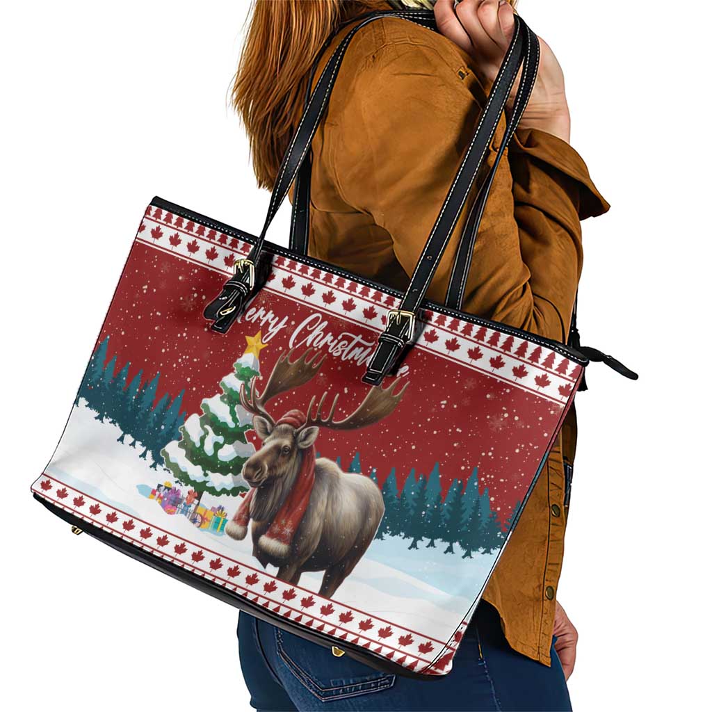 Canada Christmas Leather Tote Bag Merry Christmoose - Wonder Print Shop
