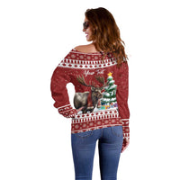 Personalized Canada Christmas Off Shoulder Sweater Merry Christmoose - Wonder Print Shop