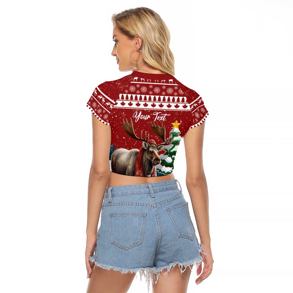 Personalized Canada Christmas Raglan Cropped T Shirt Merry Christmoose - Wonder Print Shop