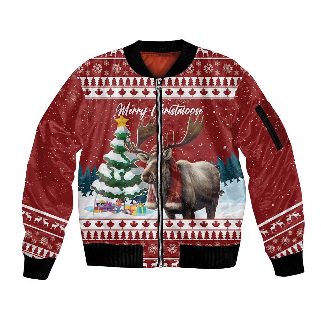 Personalized Canada Christmas Sleeve Zip Bomber Jacket Merry Christmoose - Wonder Print Shop