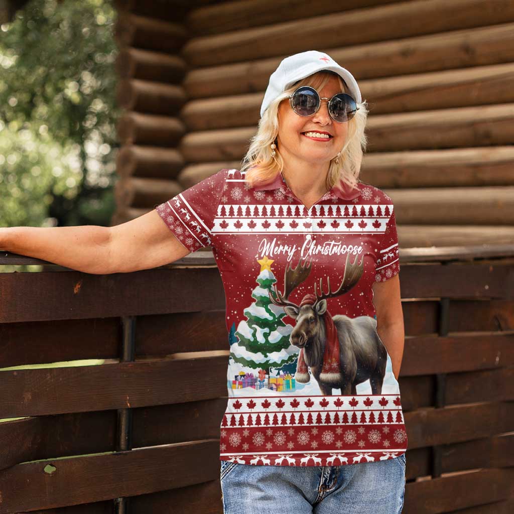 Personalized Canada Christmas Women Polo Shirt Merry Christmoose - Wonder Print Shop