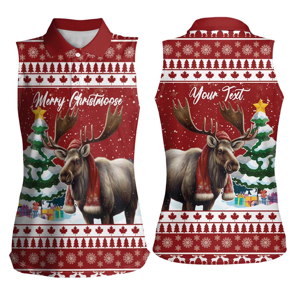 Personalized Canada Christmas Women Sleeveless Polo Shirt Merry Christmoose - Wonder Print Shop