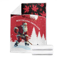 Canada Christmas Blanket Santa Claus Hockey Player - Maple Leaves Pattern