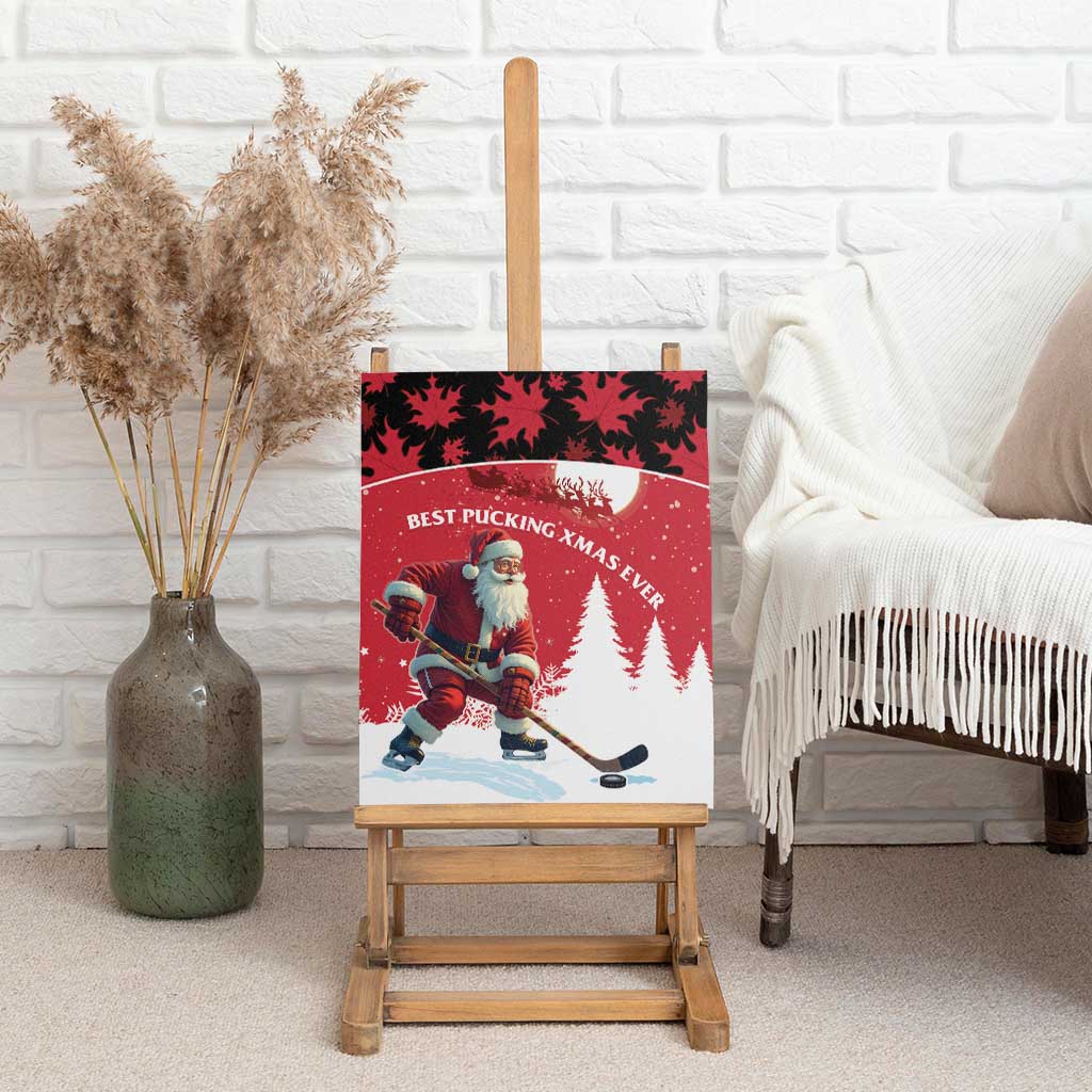 Canada Christmas Canvas Wall Art Santa Claus Hockey Player - Maple Leaves Pattern - Wonder Print Shop