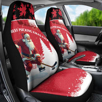 Canada Christmas Car Seat Cover Santa Claus Hockey Player - Maple Leaves Pattern - Wonder Print Shop