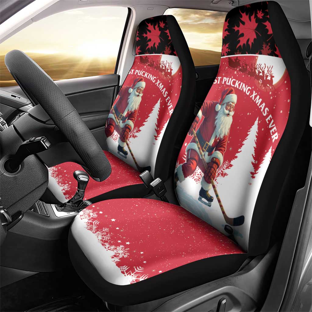 Canada Christmas Car Seat Cover Santa Claus Hockey Player - Maple Leaves Pattern - Wonder Print Shop