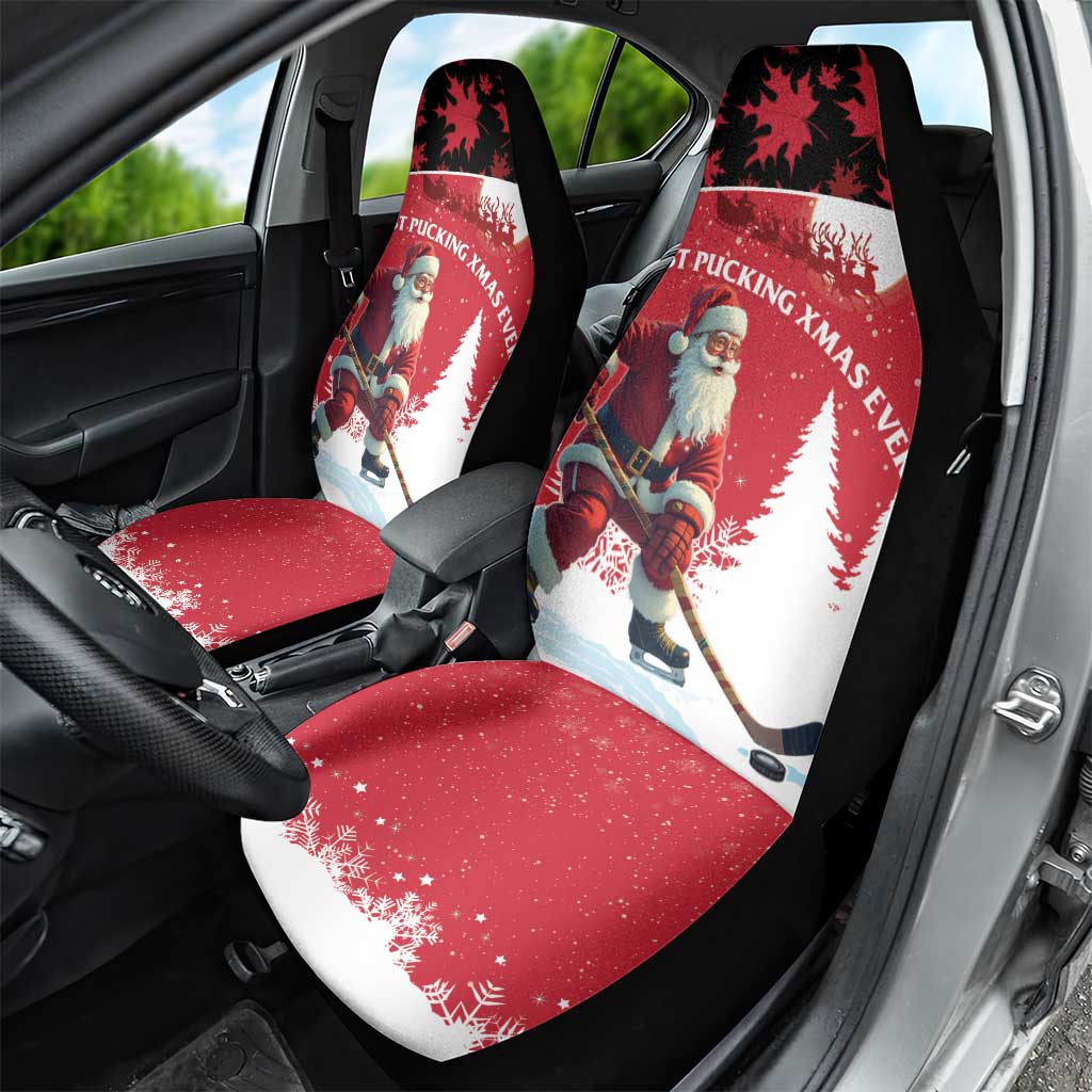Canada Christmas Car Seat Cover Santa Claus Hockey Player - Maple Leaves Pattern - Wonder Print Shop