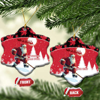 Personalized Canada Christmas Ceramic Ornament Santa Claus Hockey Player - Maple Leaves Pattern - Wonder Print Shop