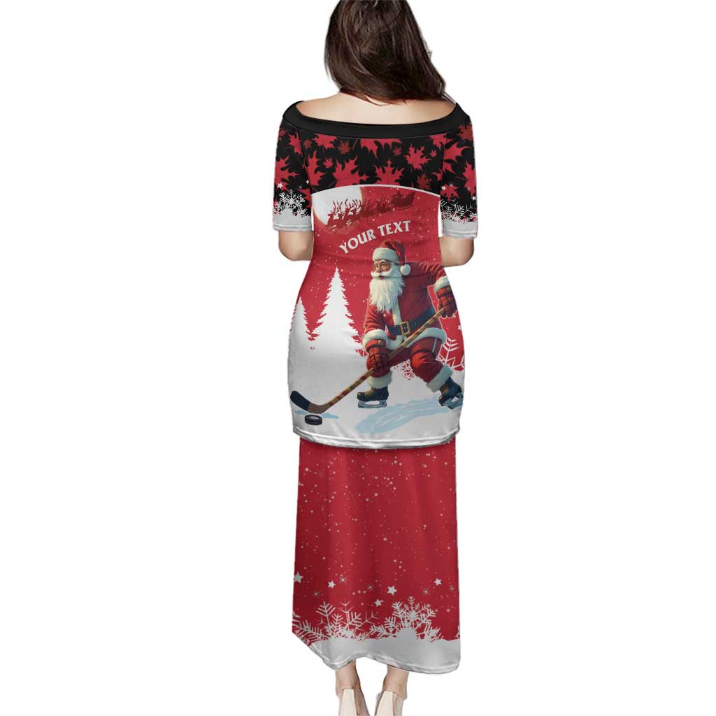 Personalized Canada Christmas Family Matching Puletasi and Hawaiian Shirt Santa Claus Hockey Player - Maple Leaves Pattern - Wonder Print Shop