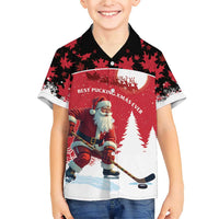 Personalized Canada Christmas Family Matching Short Sleeve Bodycon Dress and Hawaiian Shirt Santa Claus Hockey Player - Maple Leaves Pattern - Wonder Print Shop